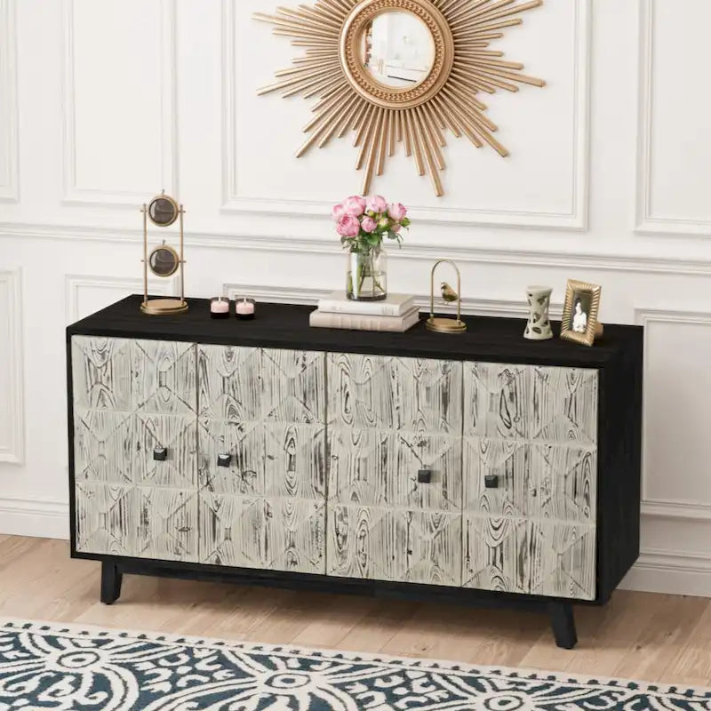 59.84 Buffet vintage 4 portes, armoire de rangement autonome, meuble d'entrée pour salon, bureau, chambre à coucher