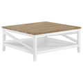 Table basse Maise de 99 cm, plateau en bois brossé aspect rustique, marron et blanc