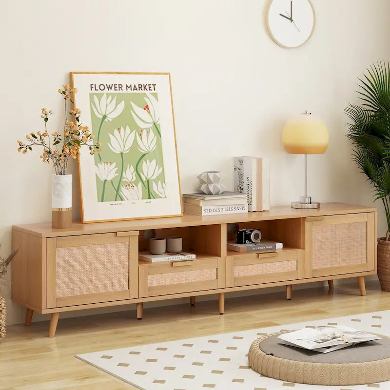 Meuble TV de style ferme moderne avec pieds en bois massif