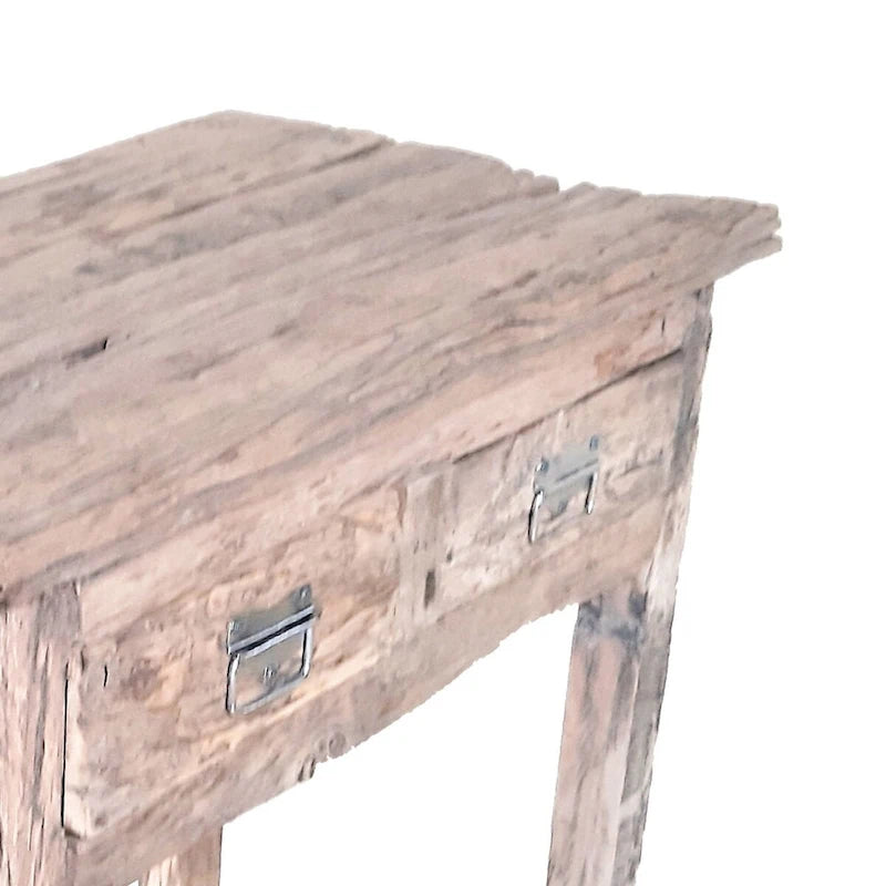 Îlot de cuisine rustique blanc, plateau en bois, 2 tiroirs