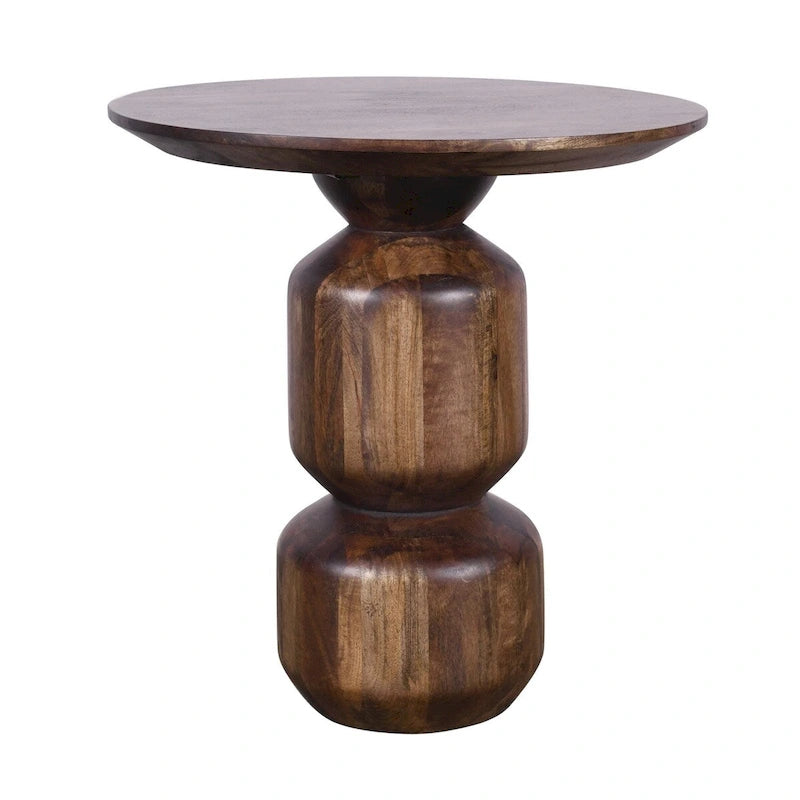 Table d'appoint ronde en bois marron, piètement piédestal, pour 1