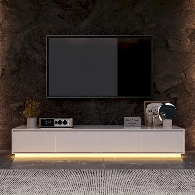 Meuble TV console lumineux blanc laqué brillant