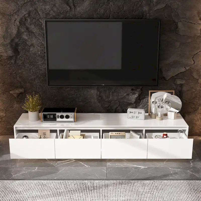 Meuble TV console lumineux blanc laqué brillant