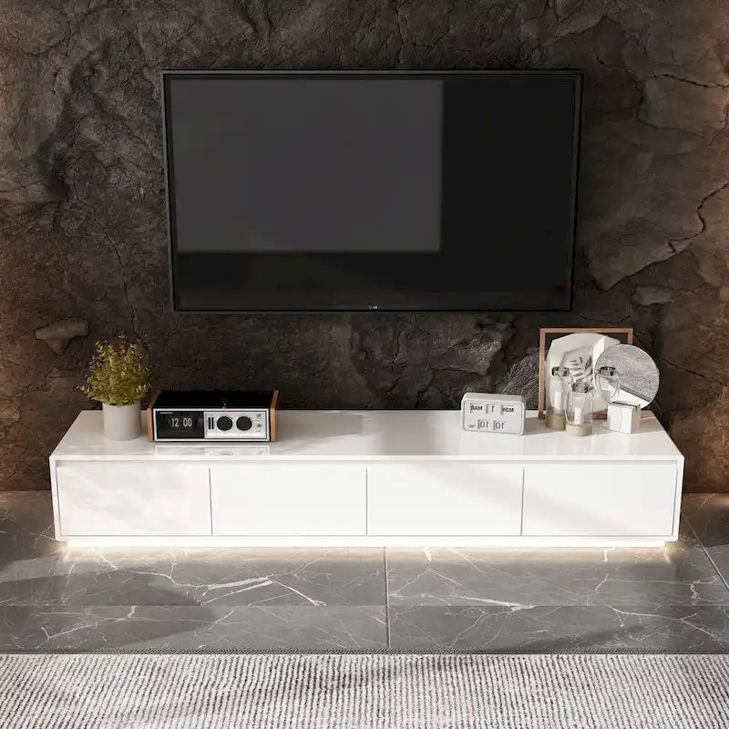 Meuble TV console lumineux blanc laqué brillant