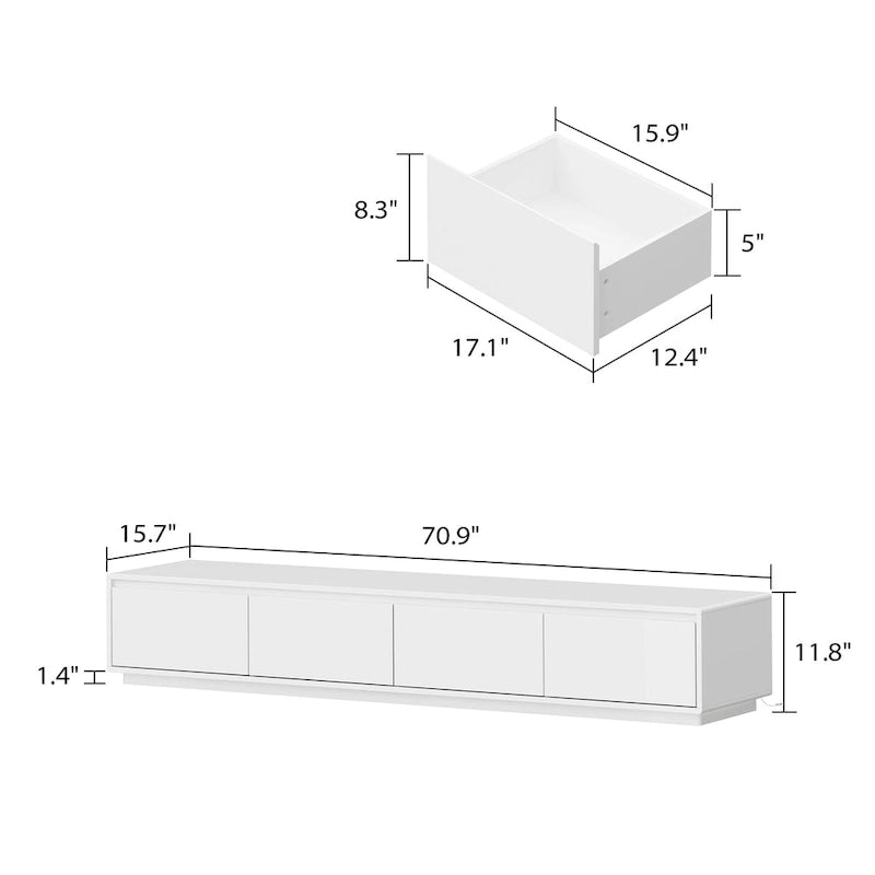 Meuble TV console lumineux blanc laqué brillant