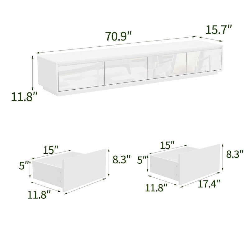 Meuble TV console lumineux blanc laqué brillant