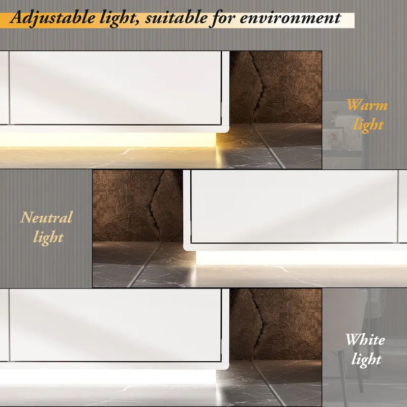 Meuble TV console lumineux blanc laqué brillant