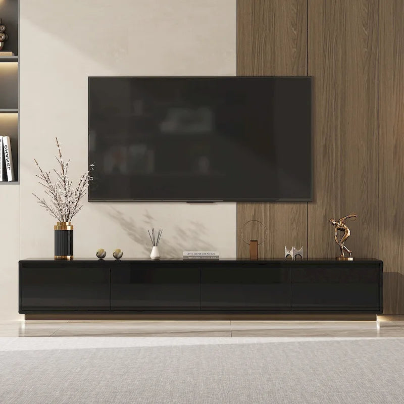 Meuble TV console lumineux blanc laqué brillant