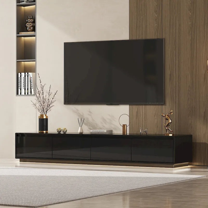 Meuble TV console lumineux blanc laqué brillant