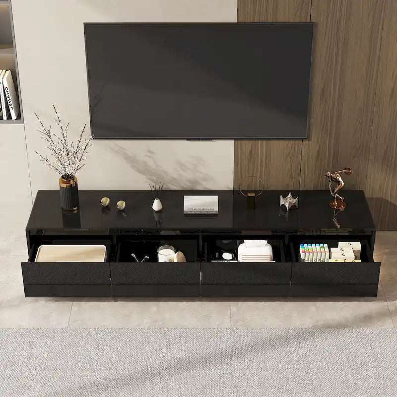 Meuble TV console lumineux blanc laqué brillant