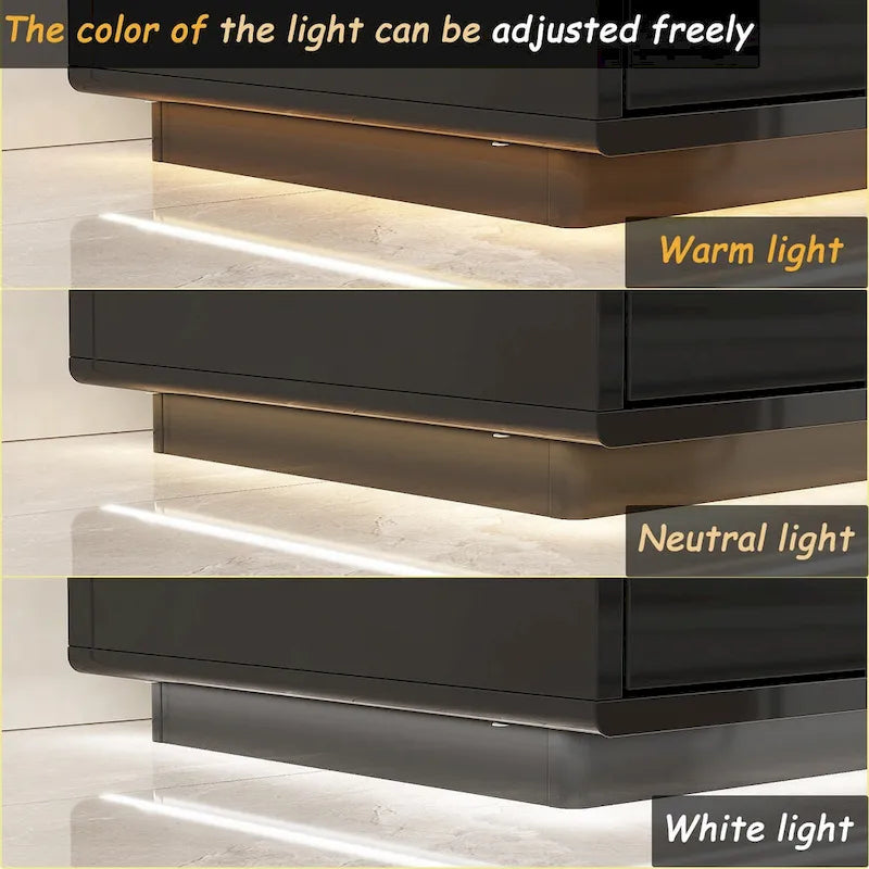 Meuble TV console lumineux blanc laqué brillant