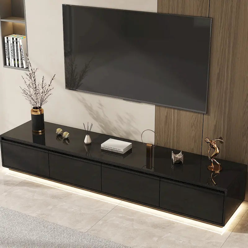 Meuble TV console lumineux blanc laqué brillant