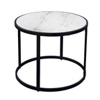 Table d'appoint de 23 pouces, plateau rond en marbre blanc naturel moderne, cadre en fer noir classique