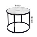 Table d'appoint de 23 pouces, plateau rond en marbre blanc naturel moderne, cadre en fer noir classique