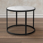 Table d'appoint de 23 pouces, plateau rond en marbre blanc naturel moderne, cadre en fer noir classique