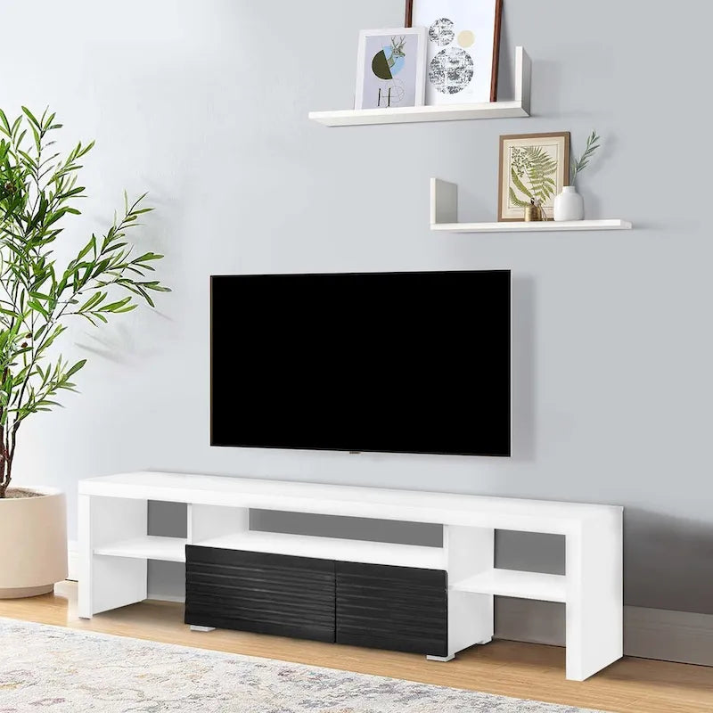 Meuble TV Ida 190 cm, 2 tiroirs, blanc laqué