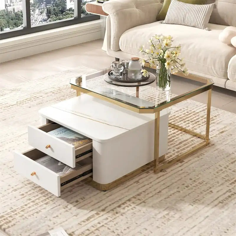 Table basse gigogne carrée moderne avec 2 tiroirs (lot de 2) Harper&Bright Designs