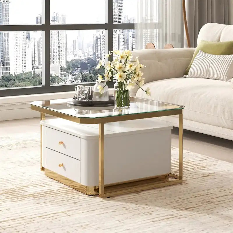 Table basse gigogne carrée moderne avec 2 tiroirs (lot de 2) Harper&Bright Designs