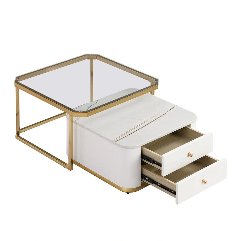 Table basse gigogne carrée moderne avec 2 tiroirs (lot de 2) Harper&Bright Designs