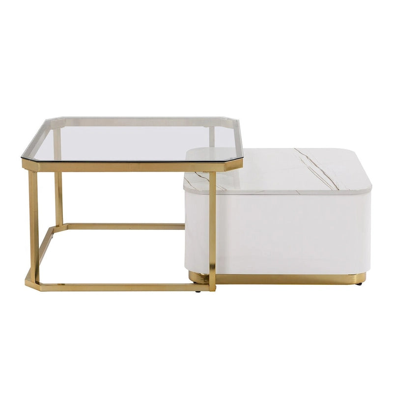 Table basse gigogne carrée moderne avec 2 tiroirs (lot de 2) Harper&Bright Designs