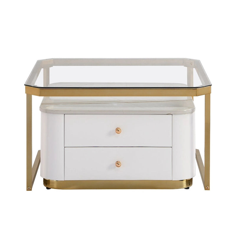 Table basse gigogne carrée moderne avec 2 tiroirs (lot de 2) Harper&Bright Designs