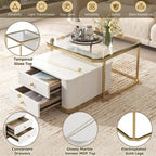 Table basse gigogne carrée moderne avec 2 tiroirs (lot de 2) Harper&Bright Designs