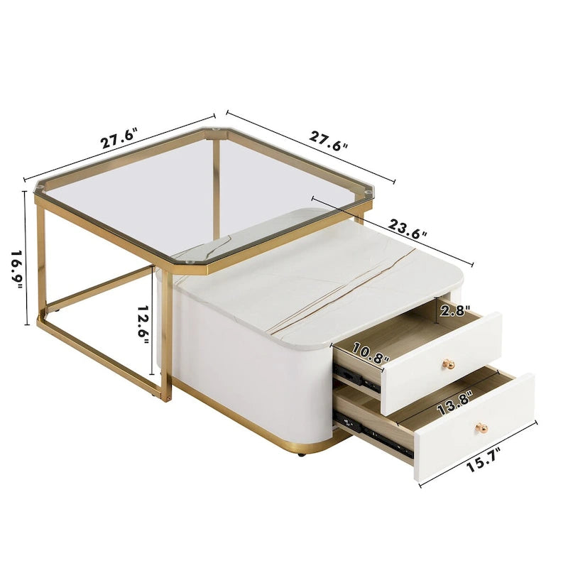 Table basse gigogne carrée moderne avec 2 tiroirs (lot de 2) Harper&Bright Designs