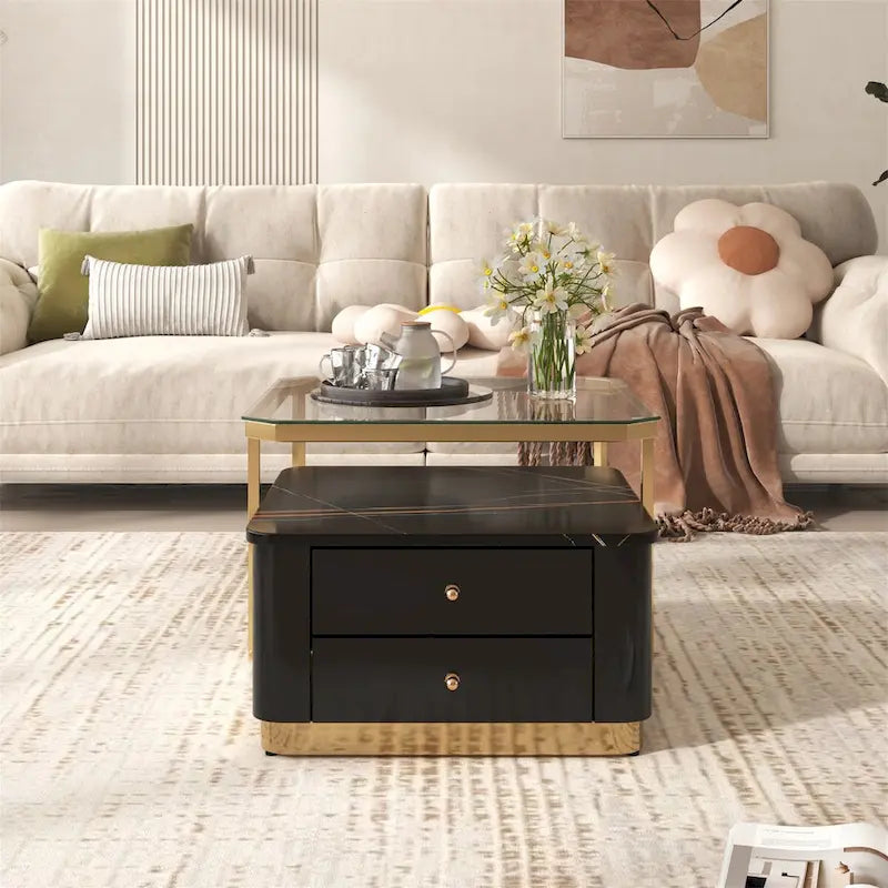 Table basse gigogne carrée moderne avec 2 tiroirs (lot de 2) Harper&Bright Designs