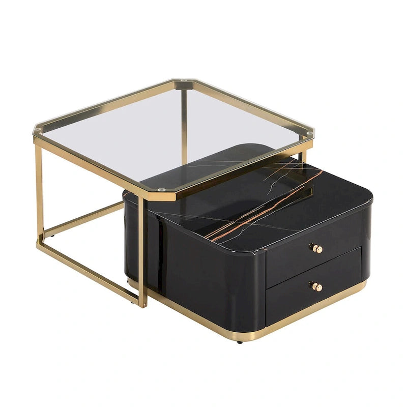 Table basse gigogne carrée moderne avec 2 tiroirs (lot de 2) Harper&Bright Designs