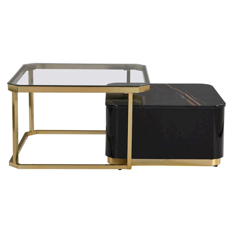 Table basse gigogne carrée moderne avec 2 tiroirs (lot de 2) Harper&Bright Designs