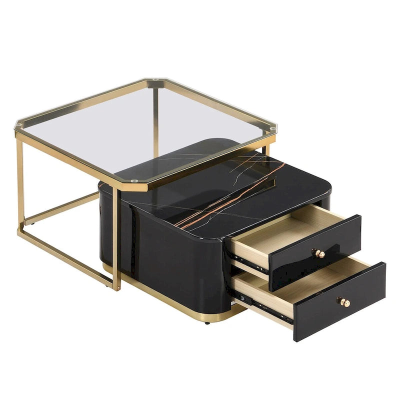 Table basse gigogne carrée moderne avec 2 tiroirs (lot de 2) Harper&Bright Designs