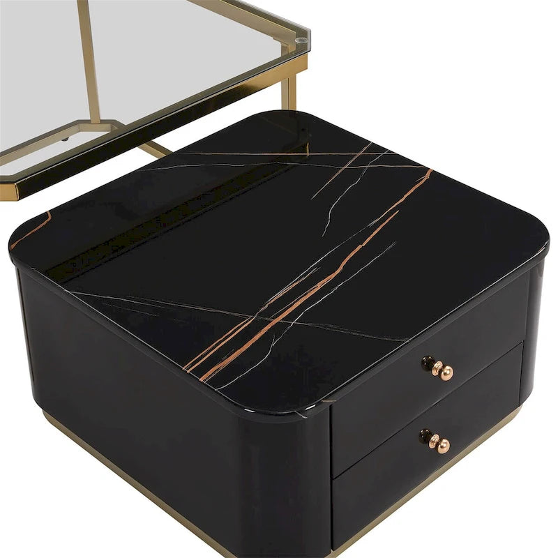 Table basse gigogne carrée moderne avec 2 tiroirs (lot de 2) Harper&Bright Designs