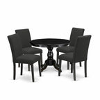 East West Furniture Ensemble de salle à manger 5 pièces - Une table à manger ronde et 4 chaises de salle à manger Parson, (option de finition et de revêtement)