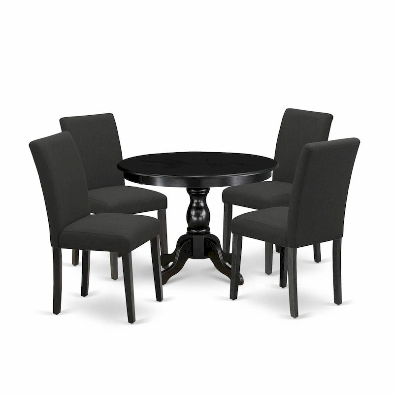 East West Furniture Ensemble de salle à manger 5 pièces - Une table à manger ronde et 4 chaises de salle à manger Parson, (option de finition et de revêtement)