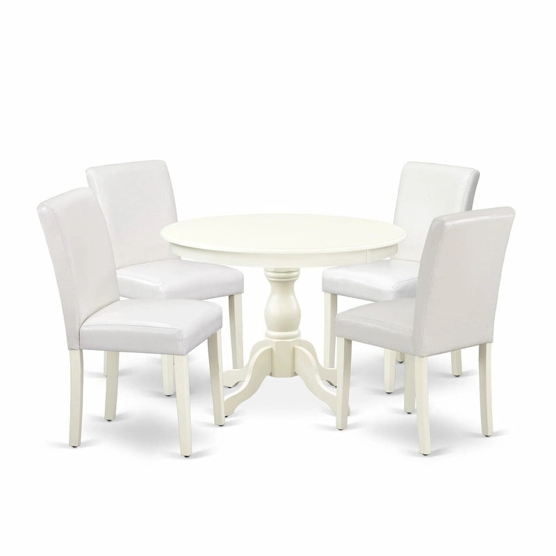 East West Furniture Ensemble de salle à manger 5 pièces - Une table à manger ronde et 4 chaises de salle à manger Parson, (option de finition et de revêtement)