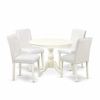 East West Furniture Ensemble de salle à manger 5 pièces - Une table à manger ronde et 4 chaises de salle à manger Parson, (option de finition et de revêtement)