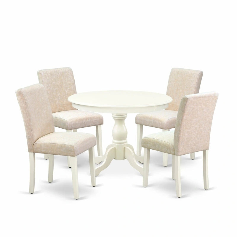 East West Furniture Ensemble de salle à manger 5 pièces - Une table à manger ronde et 4 chaises de salle à manger Parson, (option de finition et de revêtement)