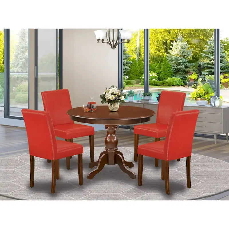 East West Furniture Ensemble de salle à manger 5 pièces - Une table à manger ronde et 4 chaises de salle à manger Parson, (option de finition et de revêtement)