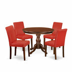 East West Furniture Ensemble de salle à manger 5 pièces - Une table à manger ronde et 4 chaises de salle à manger Parson, (option de finition et de revêtement)