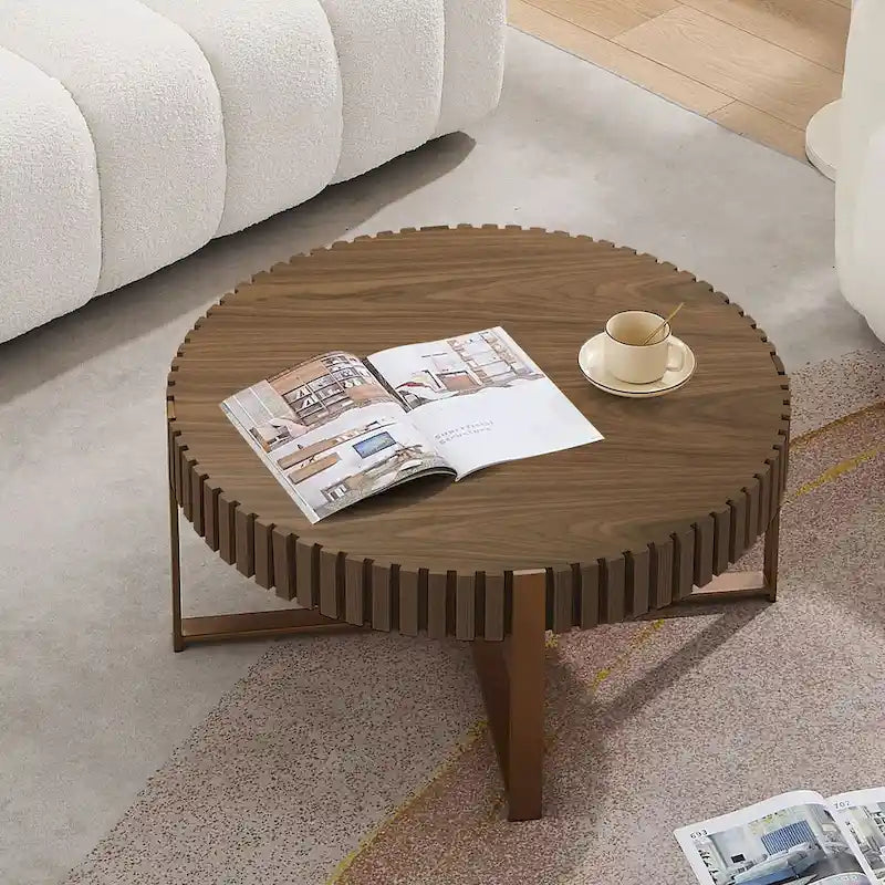 Table Basse Ronde Moderne Faite à la Main 80 cm pour Salon, Petite Table Basse avec Piédestal Robuste