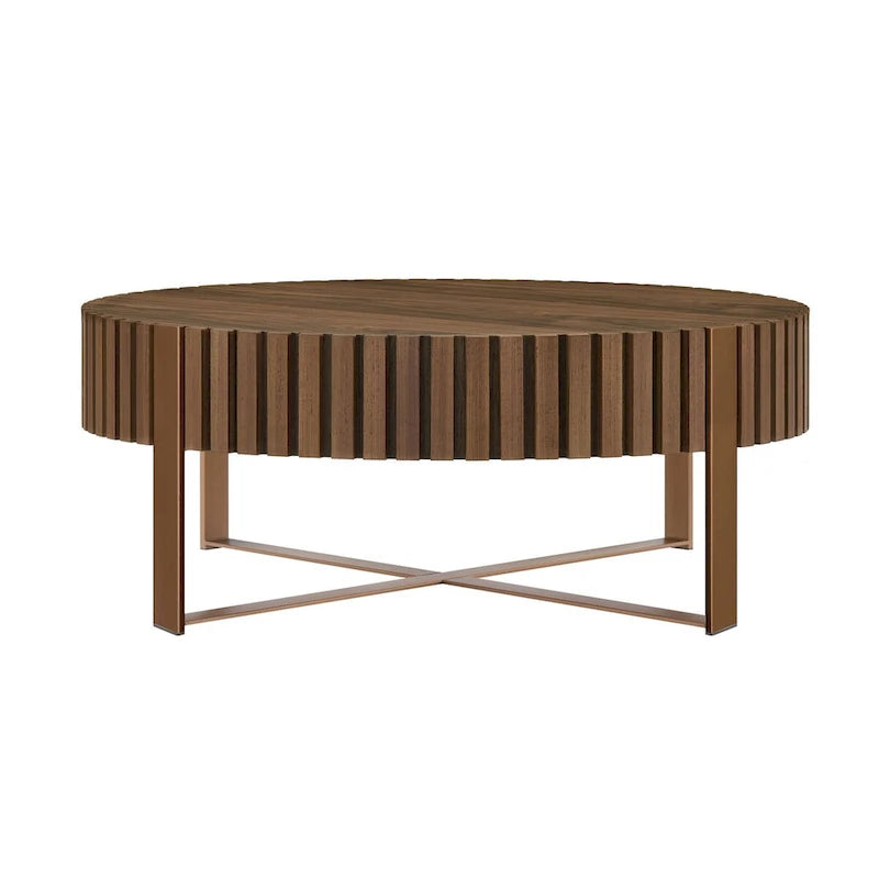 Table Basse Ronde Moderne Faite à la Main 80 cm pour Salon, Petite Table Basse avec Piédestal Robuste