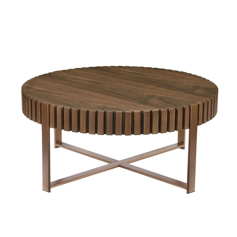 Table Basse Ronde Moderne Faite à la Main 80 cm pour Salon, Petite Table Basse avec Piédestal Robuste