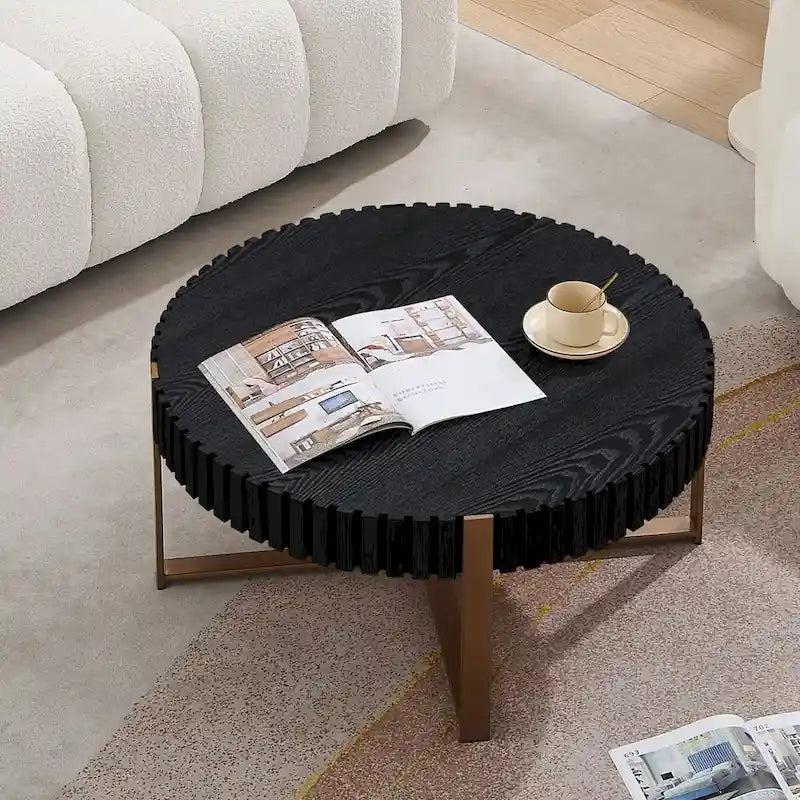 Table Basse Ronde Moderne Faite à la Main 80 cm pour Salon, Petite Table Basse avec Piédestal Robuste