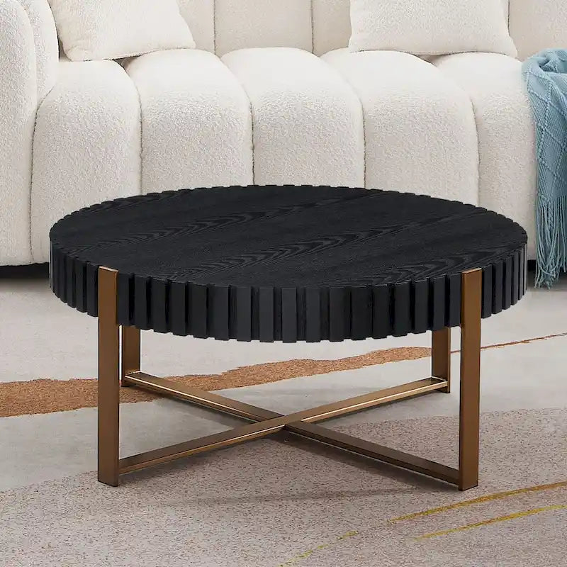 Table Basse Ronde Moderne Faite à la Main 80 cm pour Salon, Petite Table Basse avec Piédestal Robuste