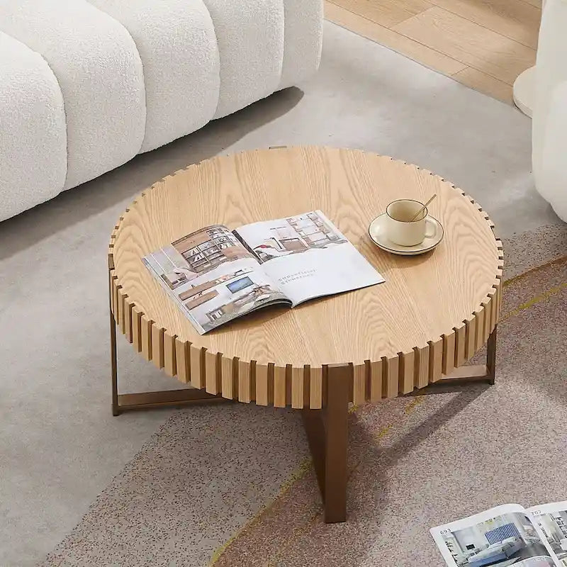 Table Basse Ronde Moderne Faite à la Main 80 cm pour Salon, Petite Table Basse avec Piédestal Robuste