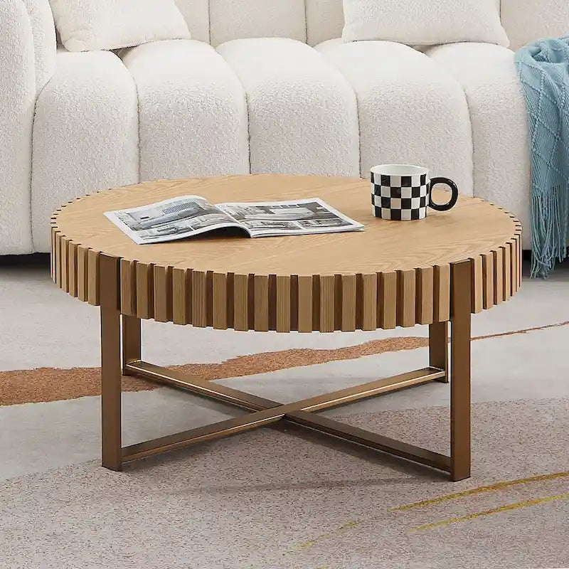 Table Basse Ronde Moderne Faite à la Main 80 cm pour Salon, Petite Table Basse avec Piédestal Robuste