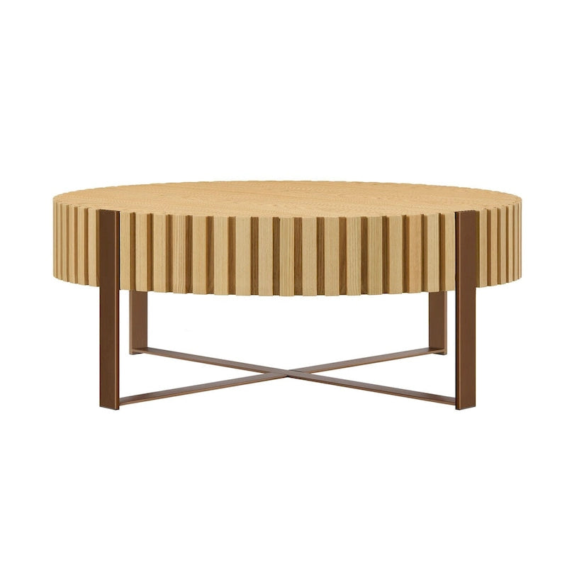 Table Basse Ronde Moderne Faite à la Main 80 cm pour Salon, Petite Table Basse avec Piédestal Robuste