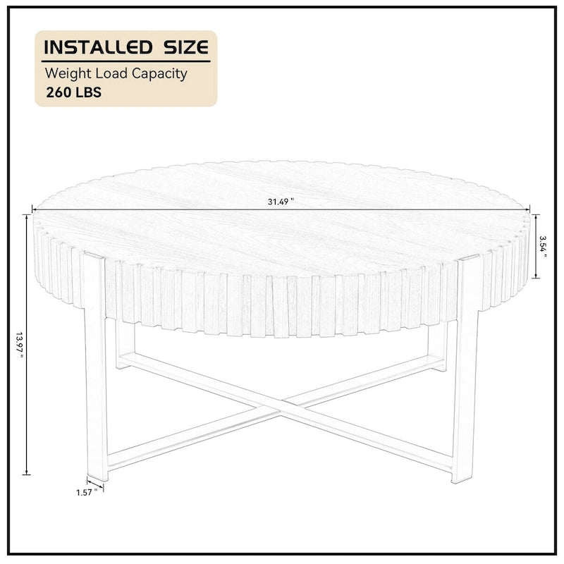 Table Basse Ronde Moderne Faite à la Main 80 cm pour Salon, Petite Table Basse avec Piédestal Robuste
