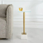 Table d'appoint Porch & Den en verre et fer doré avec base en marbre massif
