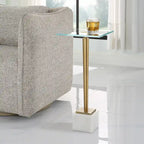 Table d'appoint Porch & Den en verre et fer doré avec base en marbre massif